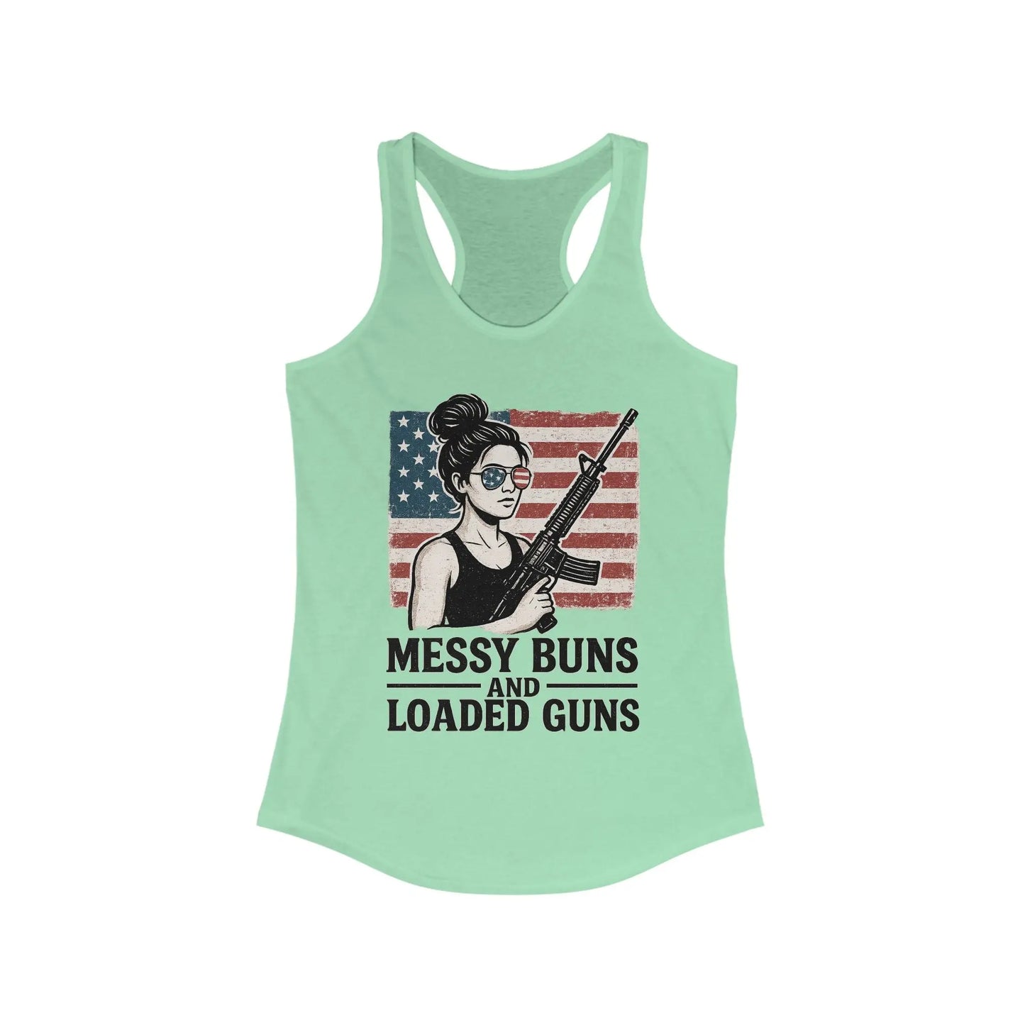 Messy Buns & Loaded Guns Racerback Tank for Women - 1776 Savage American Apparel