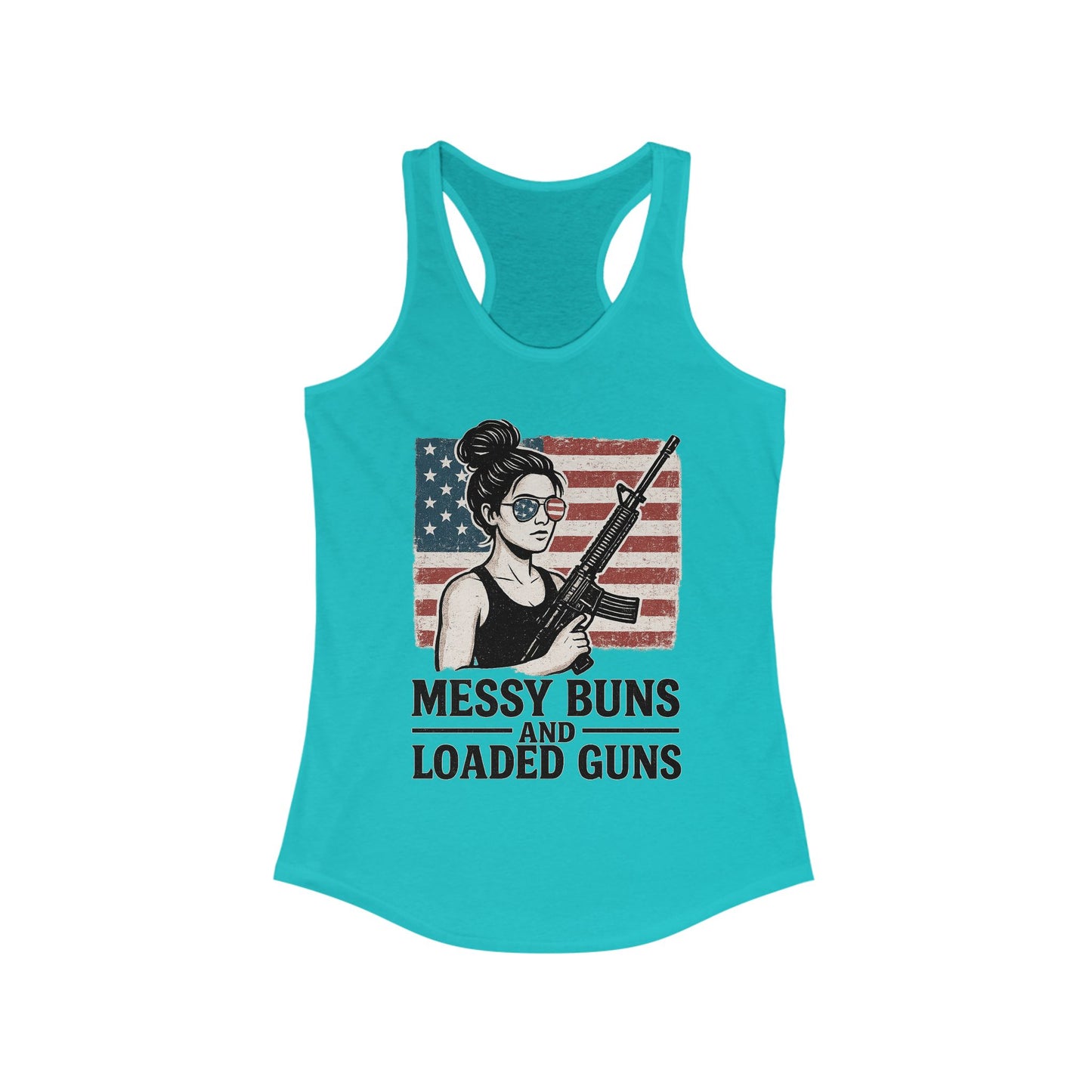 Messy Buns & Loaded Guns Racerback Tank for Women
